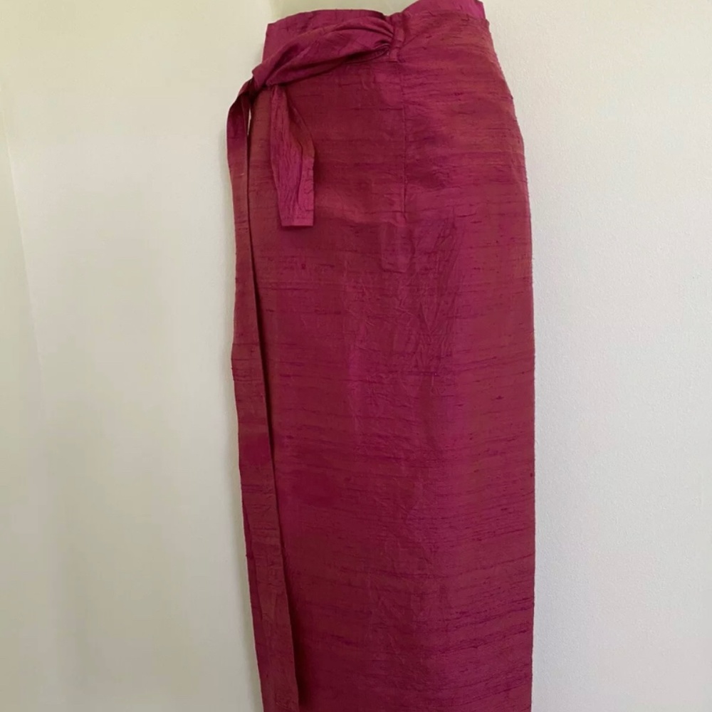 Valambert Raw Silk Classic Side Maxi Skirt Fuchsia  Vintage